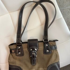 Brown Houndstooth Shoulder Bag with Buckle Detail